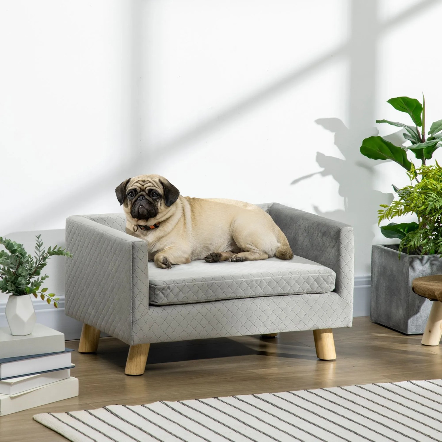 PawHut Hundesofa mit Holzbeinen bis zu 8 kg Samt-Touch Grau 64 x 45 x 36 cm_2
