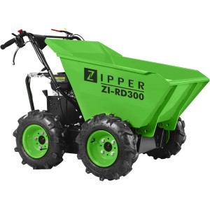 Zipper Rad Dumper ZI-RD300, grüne Schubkarre mit Allradantrieb für Baumaschinen.