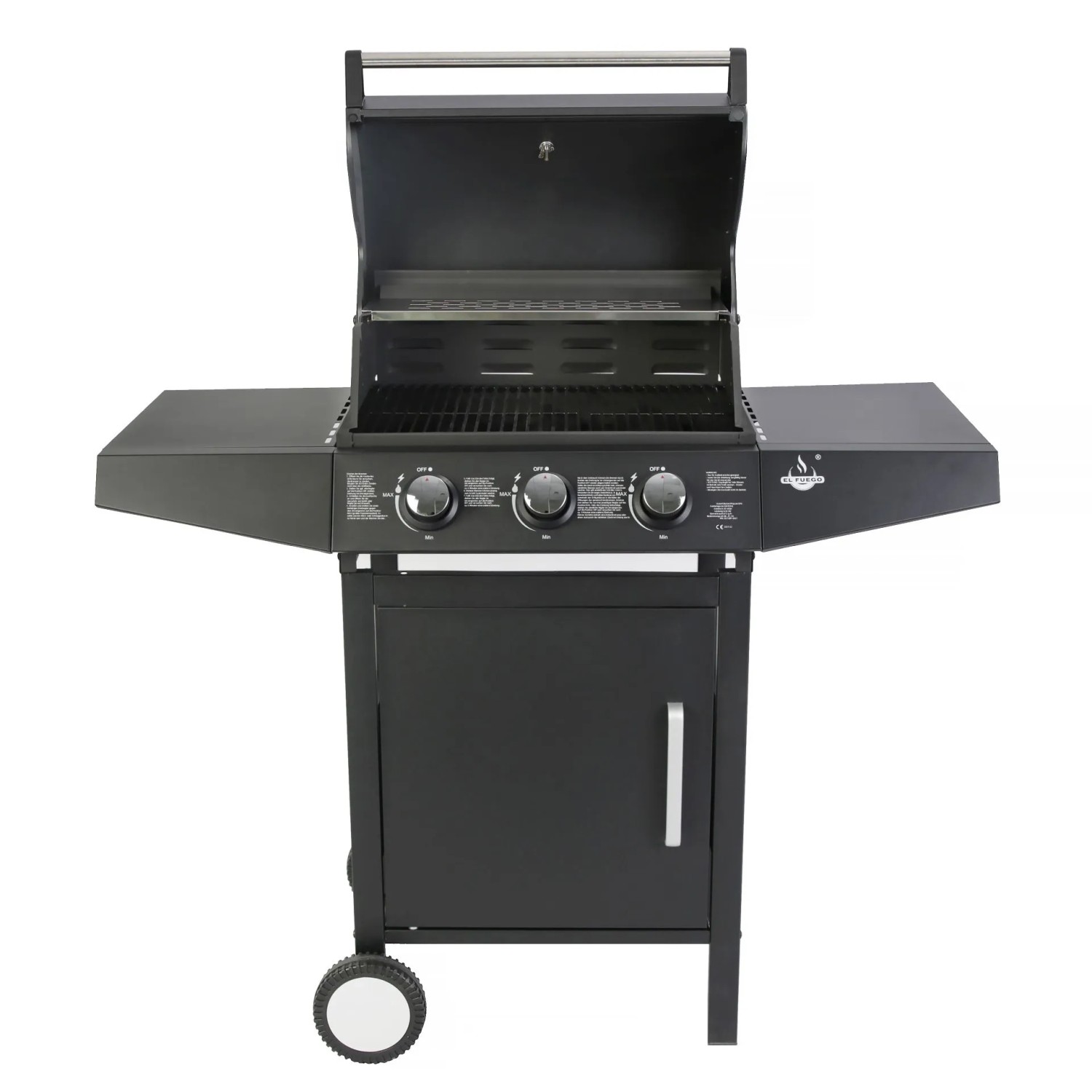 El Fuego Gasgrill San Angelo mit 3 Brennern, Seitenablage und Unterschrank.