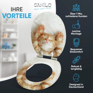 Sanilo WC-Sitz Lilly mit Absenkautomatik, Katzenmotiv auf Holz.