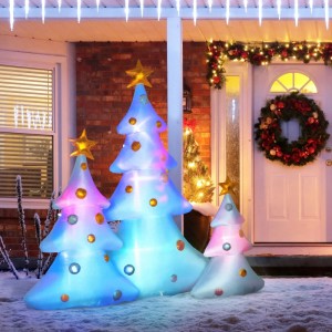 HOMCOM aufblasbare Weihnachtsdeko: 3 beleuchtete Tannenbäume mit Stern für den Garten.