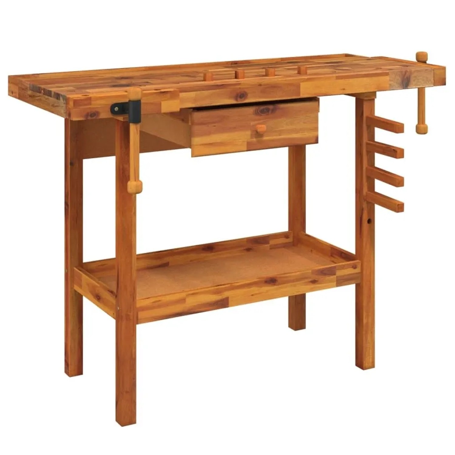vidaXL Werkbank mit Schublade und Schraubstöcken 124 x 52 x 83 cm Massivholz Akazie 153320