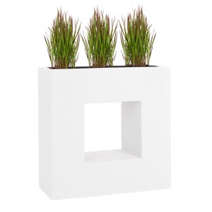 Weißer Pflanzwerk Vista Premium Pflanzkübel Hochbeet, 66 cm, mit Bepflanzung.