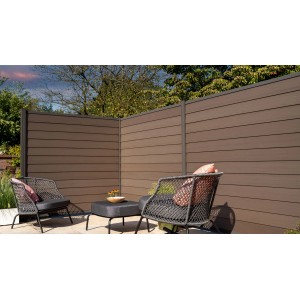 GartenLand WPC Zaun Set Schwedenprofil, braun mit Holzstruktur, ca. 180x180 cm als Sichtschutz.
