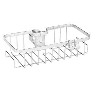 Wenko Duschstangencaddy Floresta, eckig, silber glänzend, mit Haken zur Aufbewahrung in der Dusche.