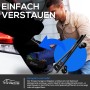 Zusammengeklappter TroniTechnik Transportwagen im Kofferraum, Werkzeugtasche sichtbar.