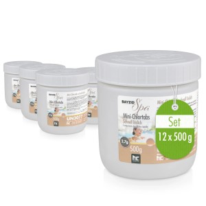 Bayzid Spa Mini Chlortabs Set, 12 Dosen à 500g, schnell löslich für Pool und Whirlpool.