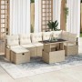 Beiges 8-teiliges vidaXL Garten-Sofa-Set mit Kissen und Stauraum aus Polyrattan.