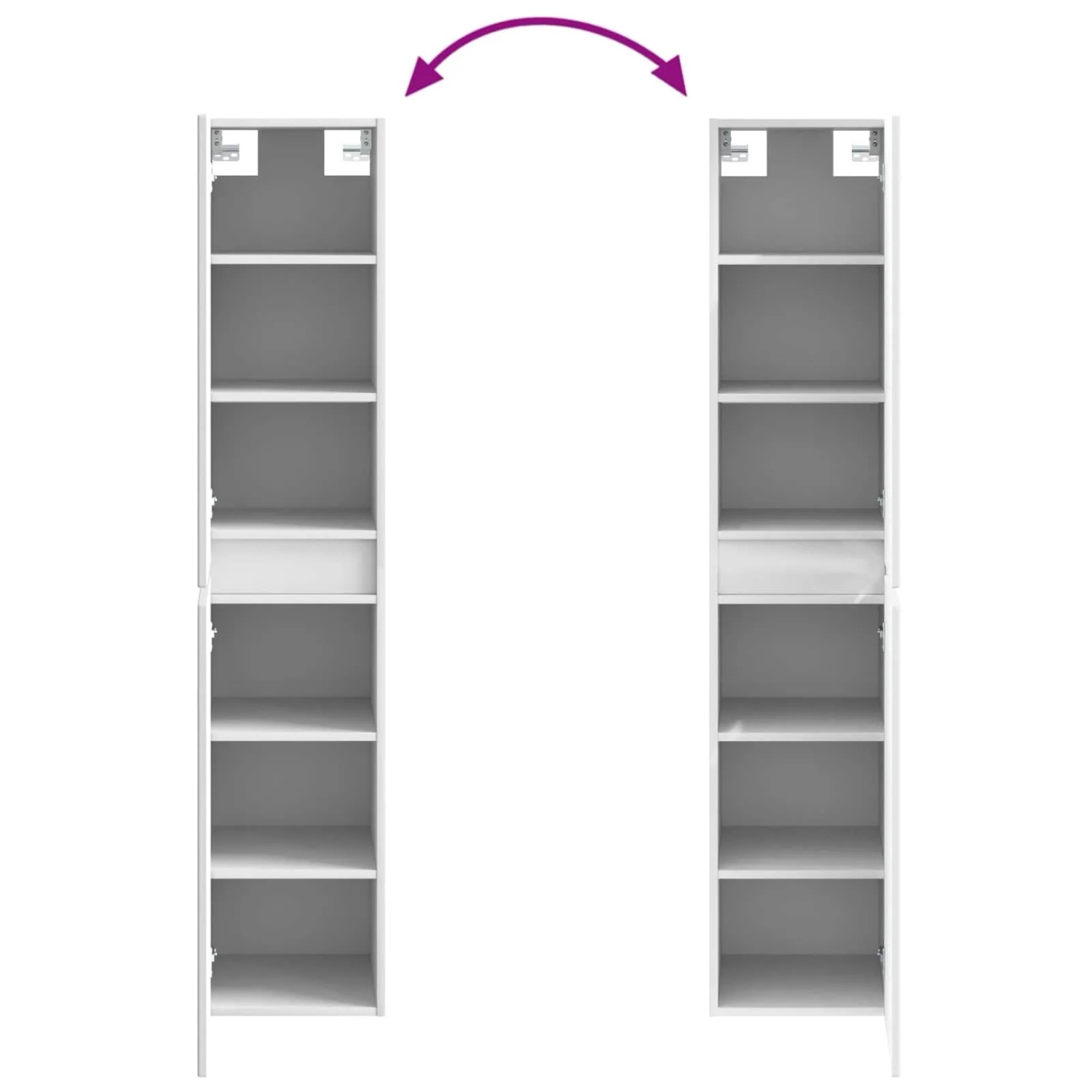 Weißer Hochschrank mit umkehrbarer Tür, viele Fächer. Flexible Installation für vidaXL Badmöbel-Set.