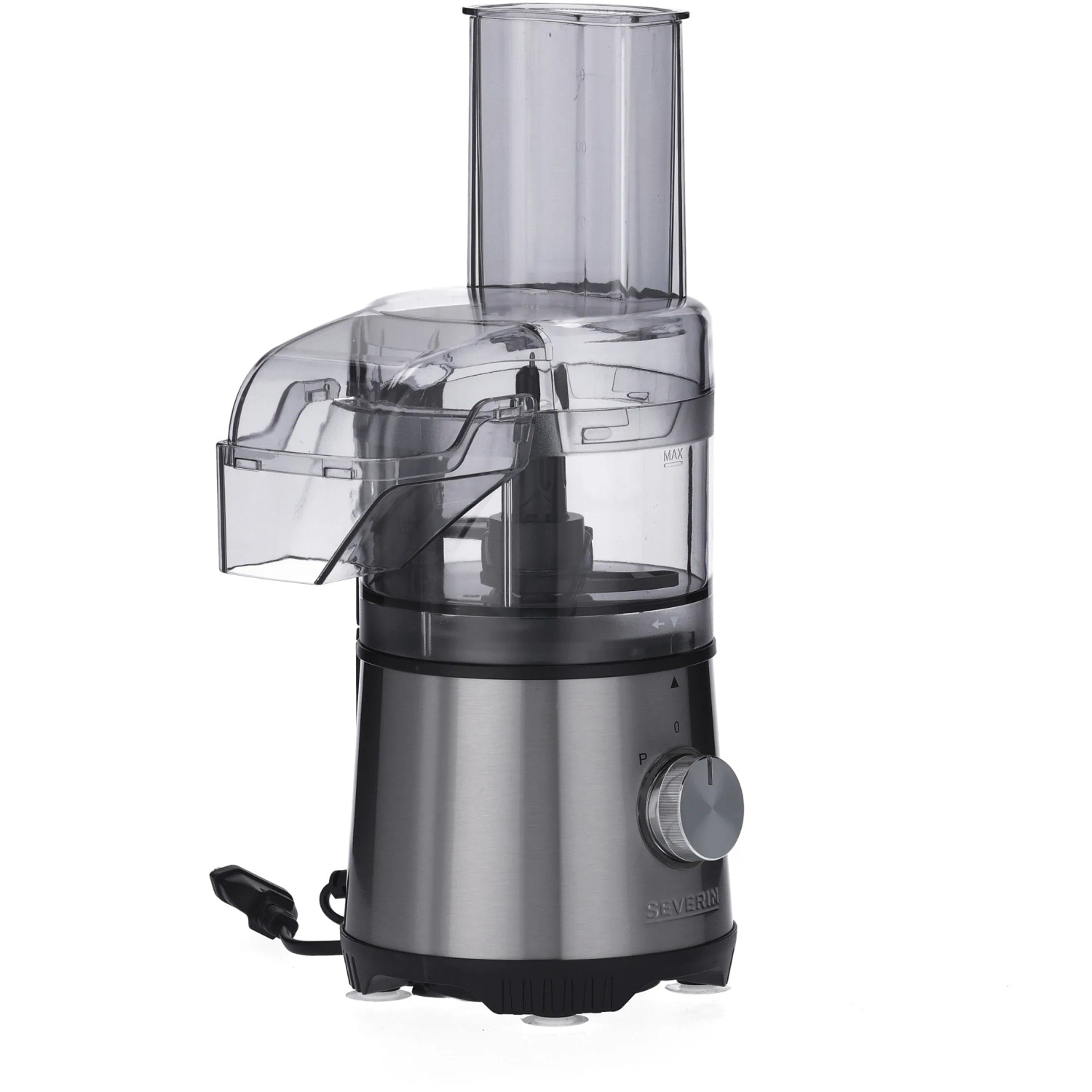 Severin KM 3865 Multizerkleinerer mit Edelstahlmesser und transparentem Behälter.