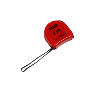 Rotes Taschenbandmaß, 2 m Länge, mit Handschlaufe. Messwerkzeug für Heimwerker.