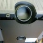 Detailaufnahme des Rauchrohranschlusses des Plamen Gusskaminofen Authentic 50.