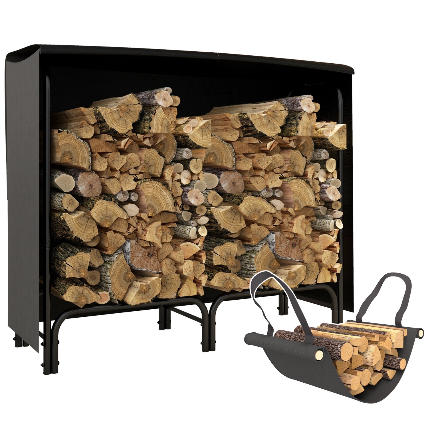 Outsunny Kaminholzregal Feuerholzregal für Garten Metall Schwarz