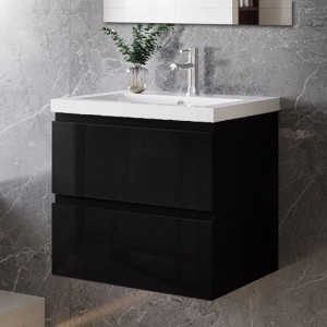 AICA Waschtisch Aalst, 60 cm, mit Unterschrank in Schwarz Hochglanz. Badmöbel Set mit Softclose.