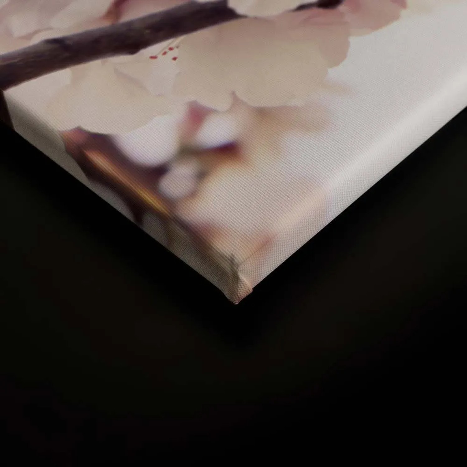 Detailansicht: Kirschblüten Wandbild auf Leinwand, 120x80 cm, rosa-weiße Blumen, japanisches Motiv.