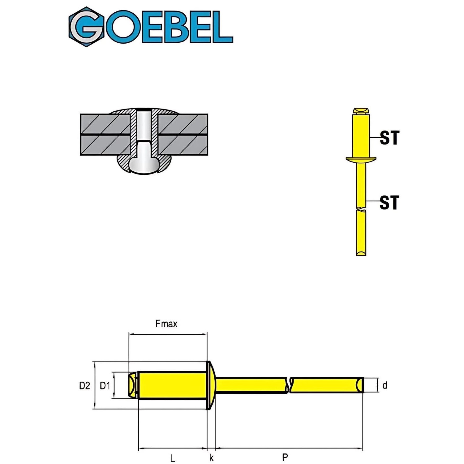 GOEBEL Blindniete Stahl 5,0x20,0 mm, Flachkopf ISO15979. Niete für Zangen.