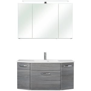 Pelipal Badmöbel-Set Zoey Graphit, 112 cm, 3-teilig mit Waschbecken, Unterschrank und Spiegelschrank.