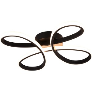 Moderne Trio LED Deckenleuchte Fly, 40 cm, schwarz matt, mit geschwungenem Design.