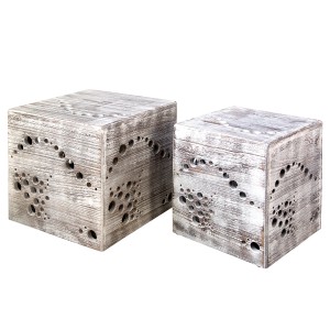 Homestyle4u 2er Set Hocker Beistelltisch Holz Würfel Nachttisch Grau
