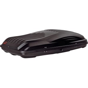 Schwarze, matte Dachbox mit 460 Liter Volumen für Reise und Transport.