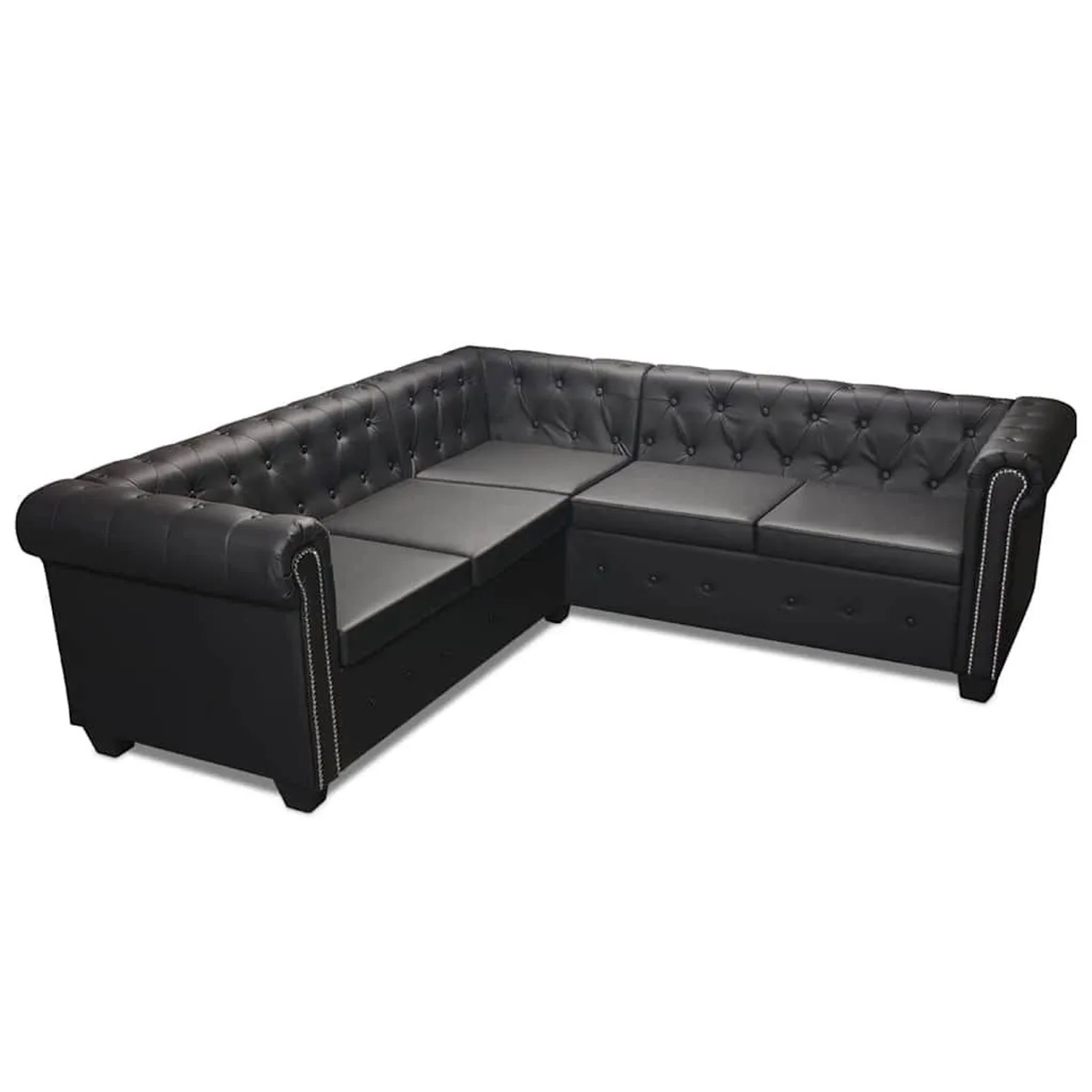 vidaXL Chesterfield-Ecksofa 5-Sitzer Kunstleder Schwarz 243614