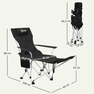 Outsunny Campingstuhl Metall Oxfordstoff Schwarz 82L x 100B x 88H cm