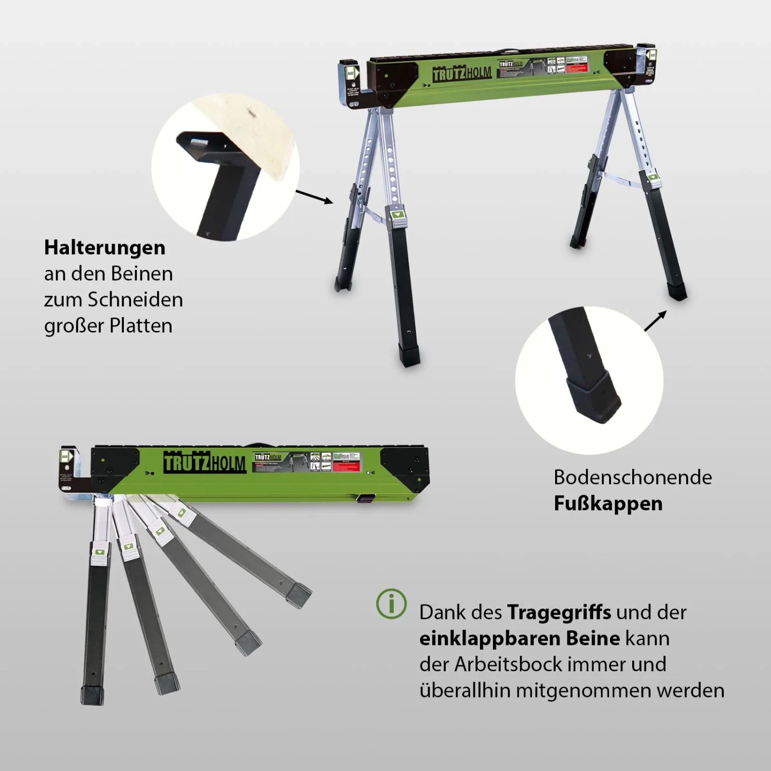 TRUTZHOLM Sägebock aus Stahl, höhenverstellbar und klappbar, Tragkraft 650 kg.