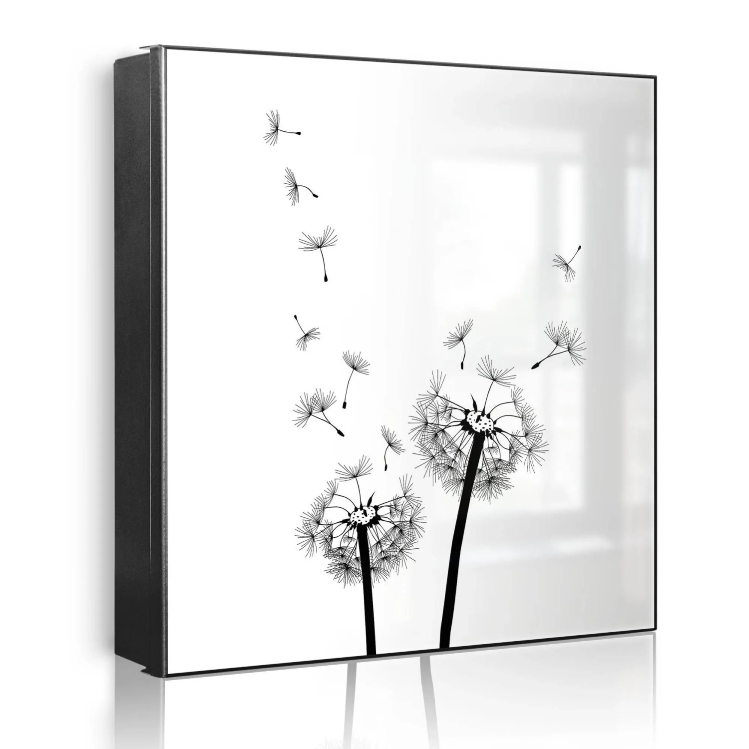 Banjado Großer Schlüsselkasten Metall 30x30cm Schwarz Scharnier Links 50 Haken Beschreibbar Magnetisch Motiv Pusteblume 2
