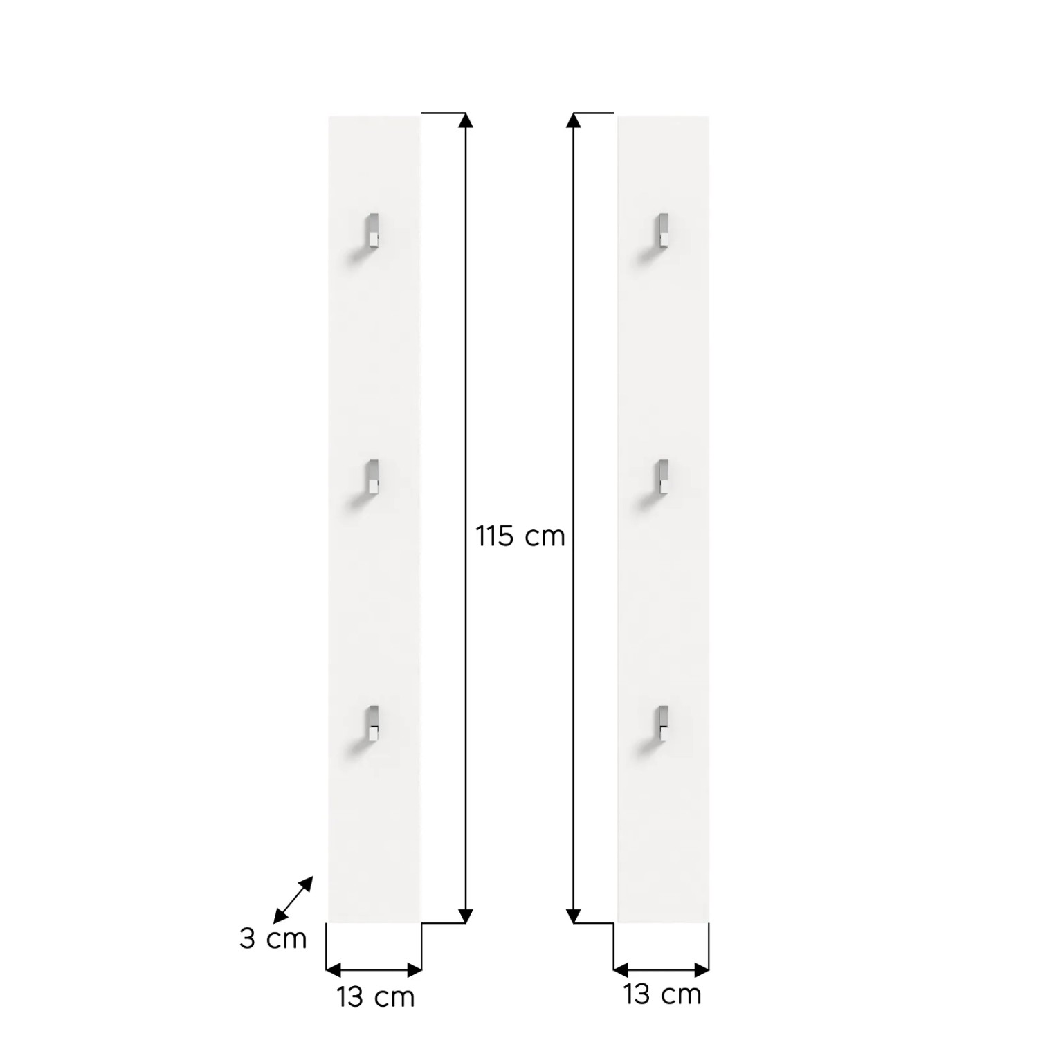 Inn.Furn Garderobenpaneel Set SystemX, weiß, 2 Paneele mit je 3 Haken, 115 cm hoch.