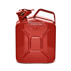 Roter 5L BW Metall Kraftstoffkanister mit Ausgießer für Benzin, Diesel & E10.