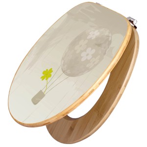 Banjado WC-Sitz aus Bambus mit Motiv 'Flüchtiges Glück'. Toilettendeckel aus Holz mit Universal Scharnieren.