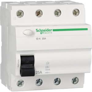 Schneider Electric Fehlerstromschutzschalter, 4-polig, 25A, für erhöhte Sicherheit.