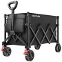 Faltbarer, schwarzer Bollerwagen von Tectake mit Kunststoffrädern und Teleskopgriff. Ideal für Camping.