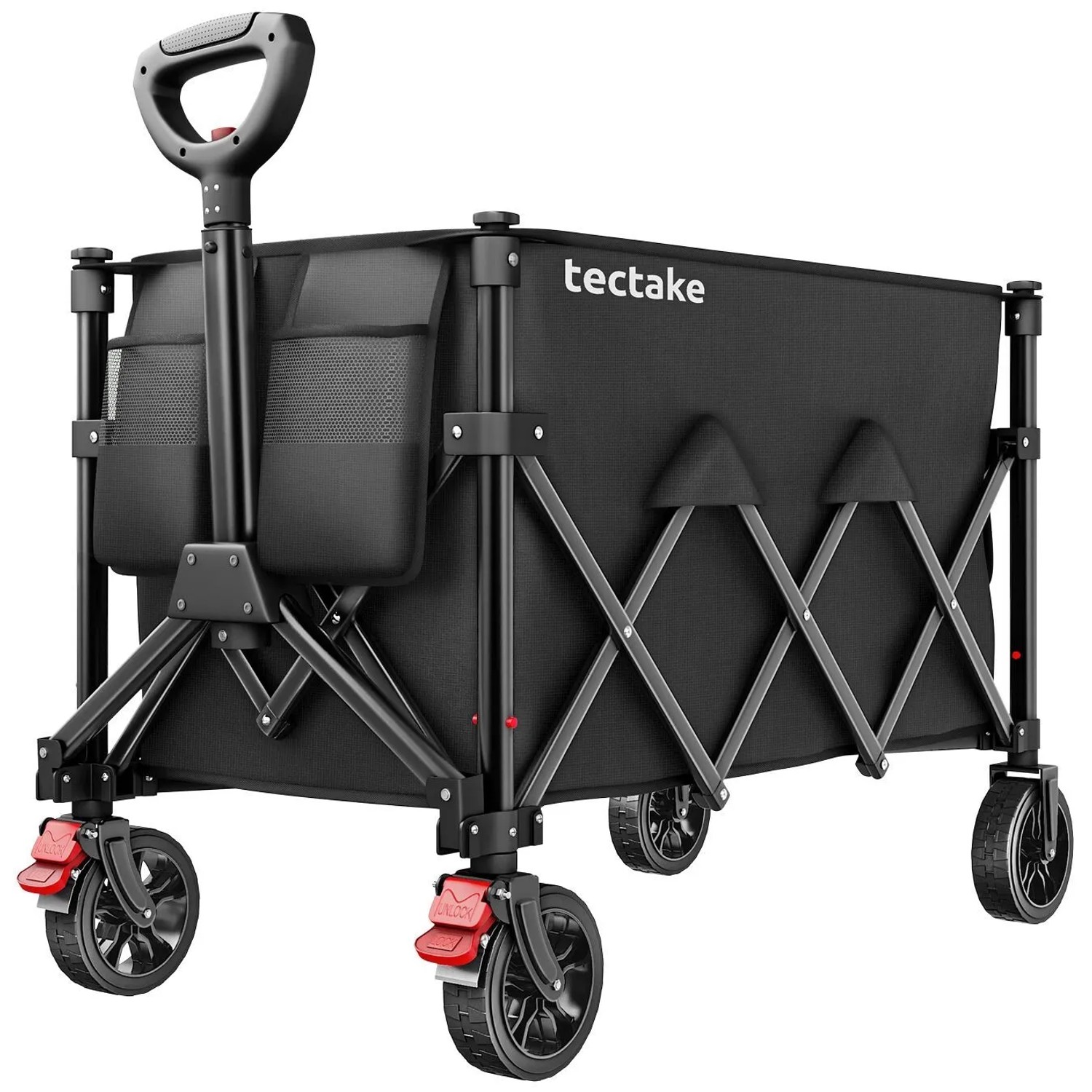 Tectake Bollerwagen Rollrider Faltbar Kunststoffräder Mit Profil 120 L 45 x 88 x 95 cm Schwarz