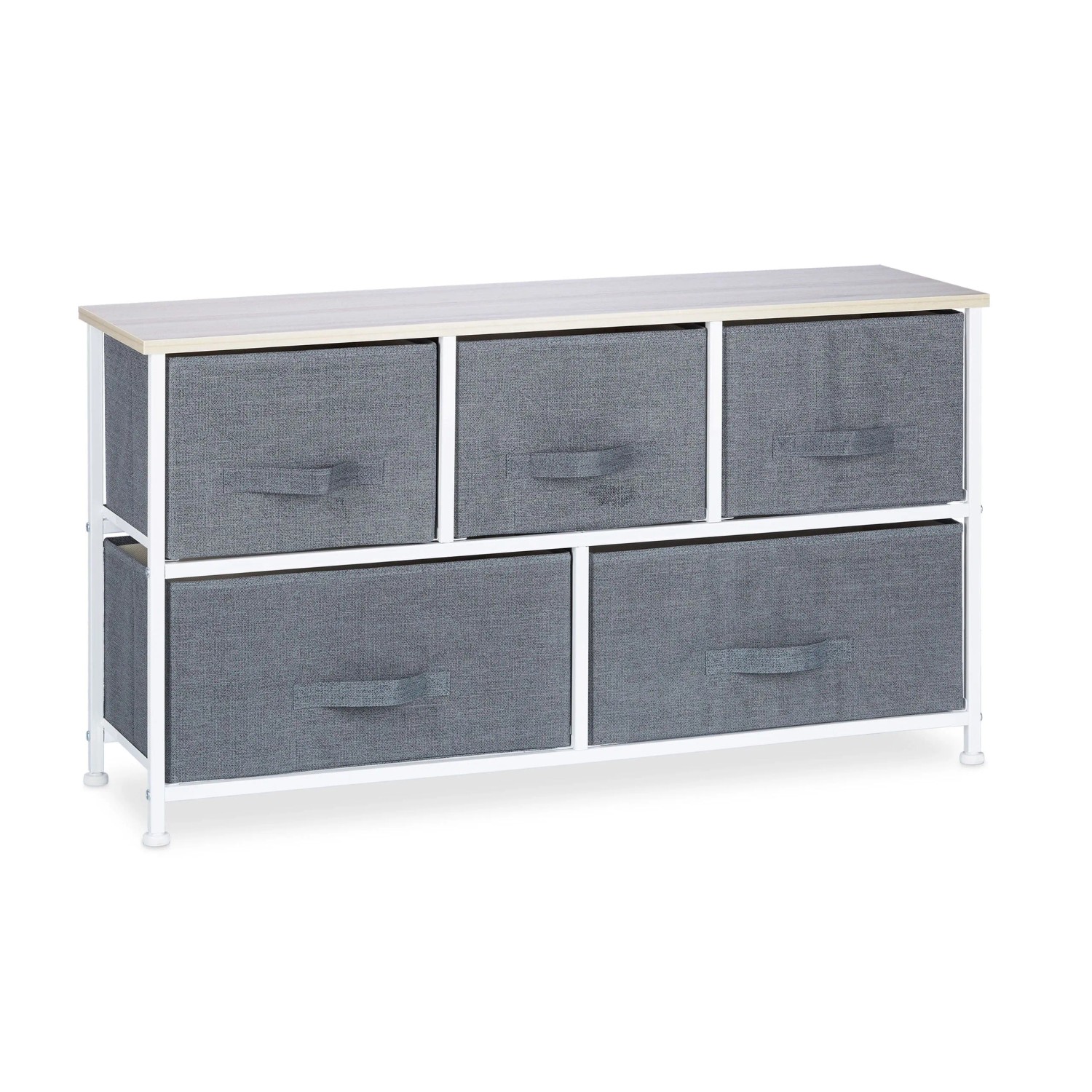 Relaxdays Regalsystem Stahl Stoff MDF Grau mit 5 Schubfächern 54,5 cm x 100 cm x 30 cm 9,8 kg
