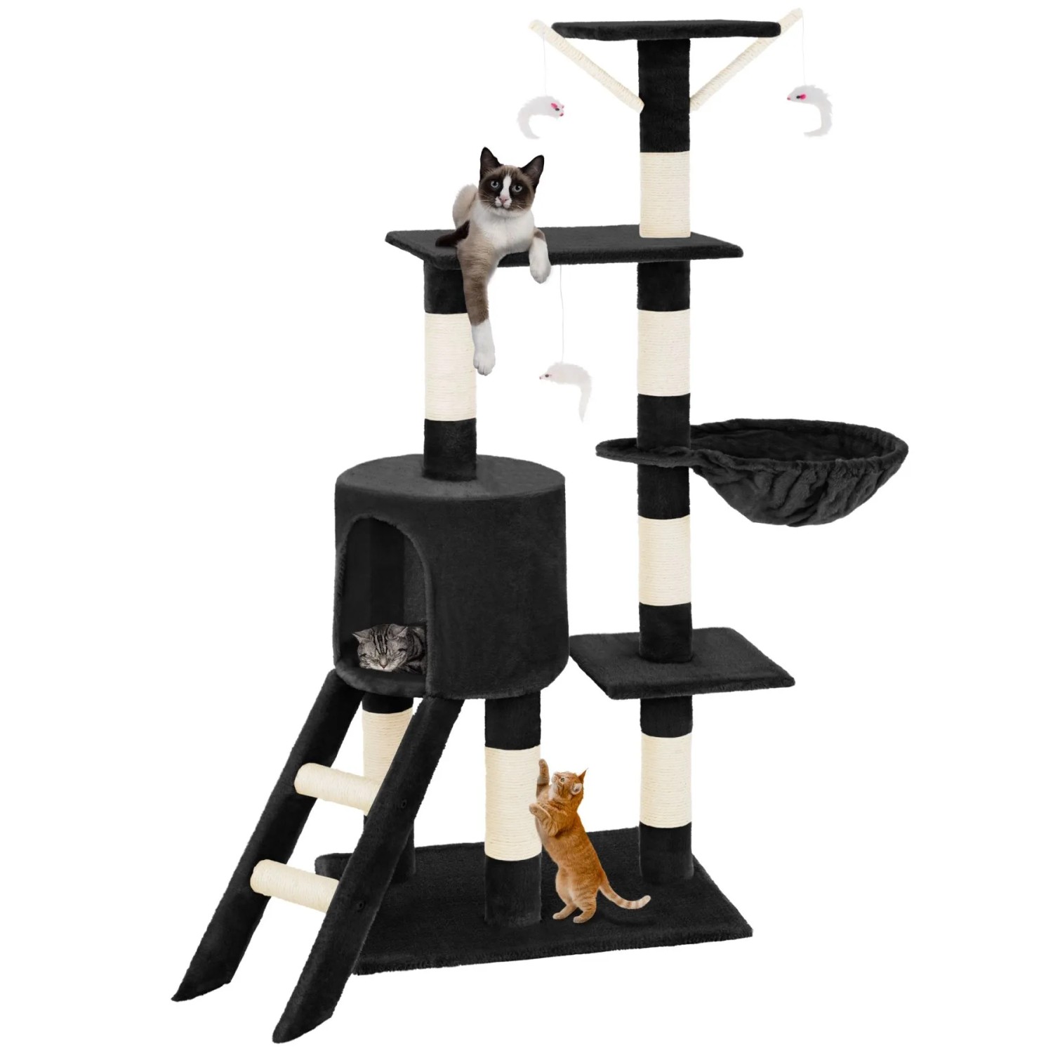 Tectake Kratzbaum Dominik 144 cm Sisal  49 x 35 x 144 cm Schwarz