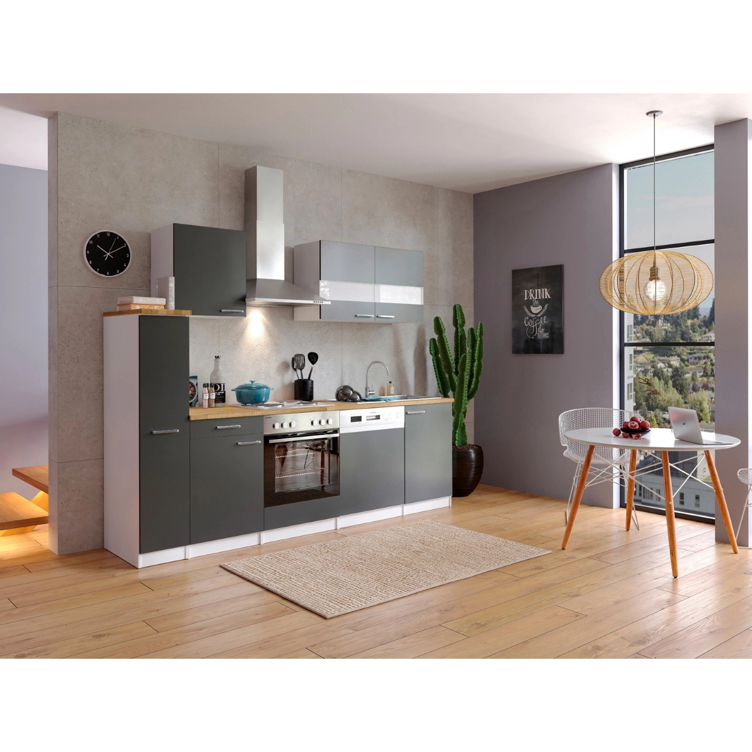 Respekta Küchenzeile KB250WG 250 cm Grau-Weiß