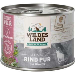 Dose Wildes Land Katzen-Nassfutter Rind Pur mit Distelöl, getreidefrei und hoher Fleischanteil.