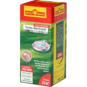 Wolf-Garten Turbo Nachsaat Schatten, 500g Packung Rasensamen für schattige Lagen.