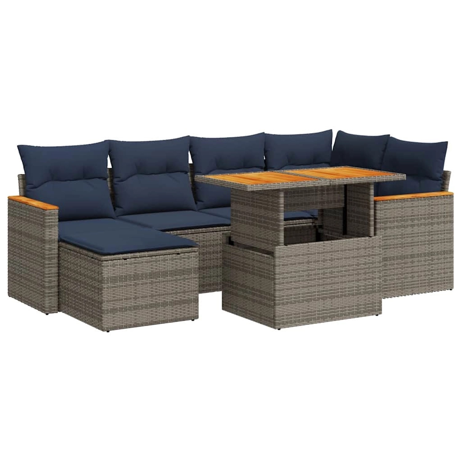 vidaXL 7-Tlg Garten-Sofagarnitur mit Kissen Grau Poly Rattan 3327512