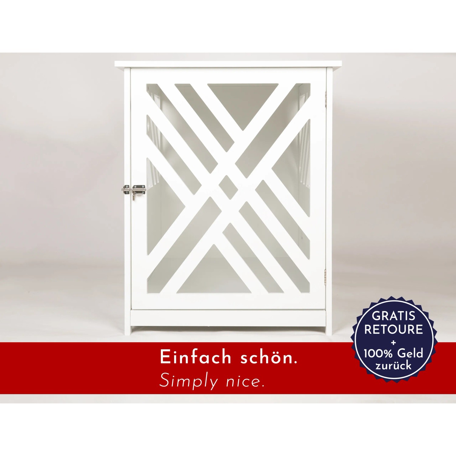 WONDERMAKE Design Hundekäfig Schrank cavea1, weißes Hundehaus Möbel mit Leisten-Optik.