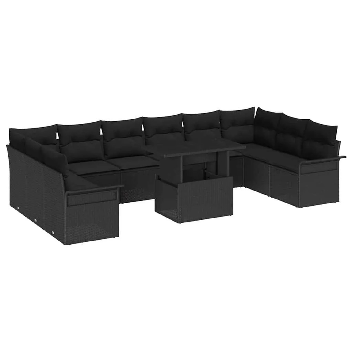 Thumbnail - vidaXL Garten-Sofa-Set mit Kissen 11-Tlg Schwarz Poly Rattan 3357096
