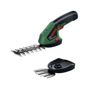Bosch Isio Akku-Gras- und Strauchschere in Grün/Schwarz mit Gras- und Strauchscherenmesser.