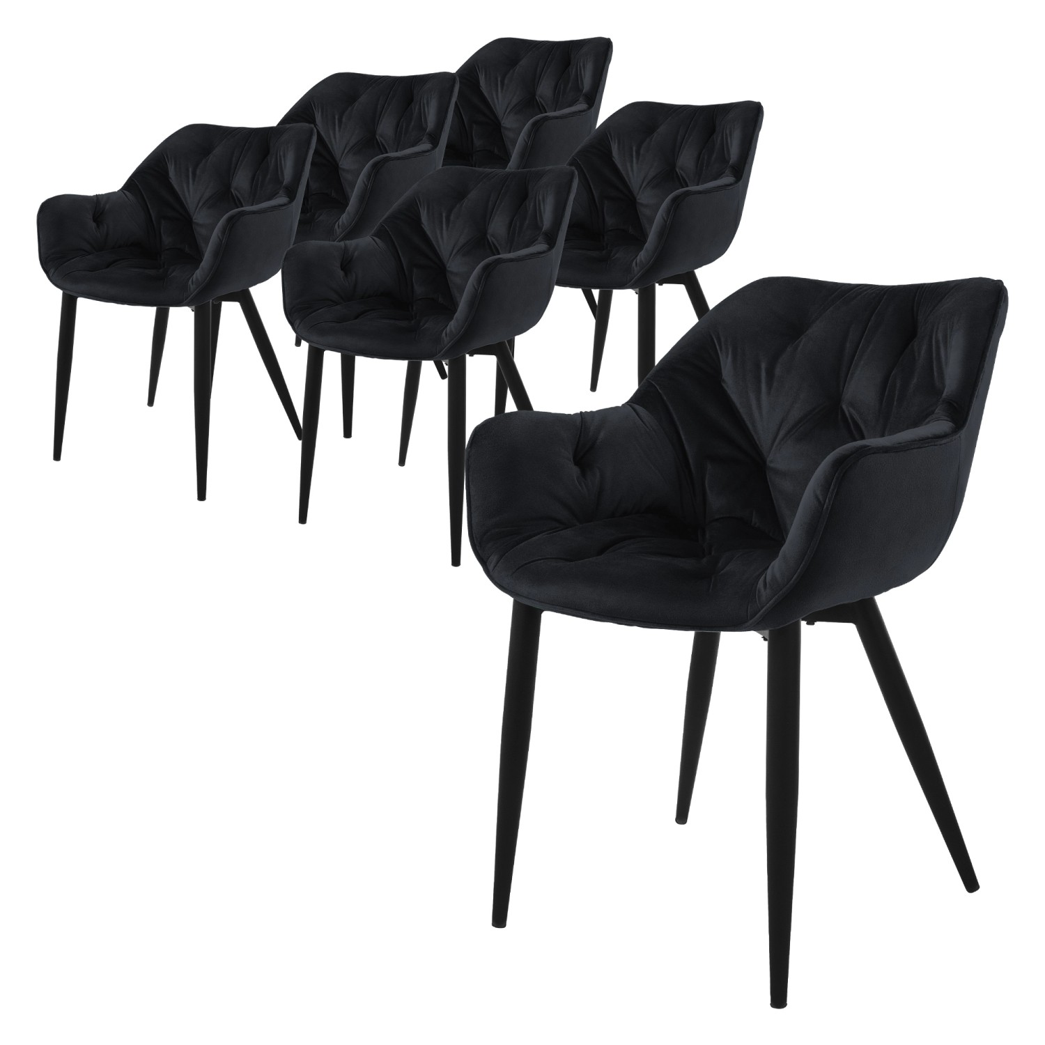 ML-Design Esszimmerstühle 6Er Set Schwarz Küchenstuhl mit Dickem Samtstoff Sitz