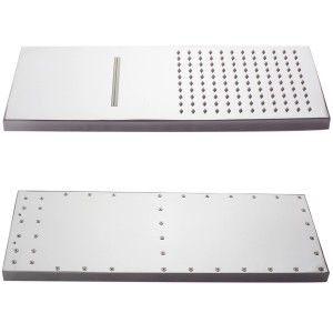 Eckige PaulGurkes Regendusche mit Wasserfallfunktion, Aufsicht und Rückseite.