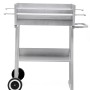 Silberner tepro Grillwagen Pasadena Holzkohlegrill mit Ablage und Rädern.