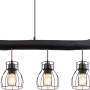 Globo Hängeleuchte Mina, 5-flammig, schwarz-matte Metallgitter und Holzbalken, Pendelleuchte