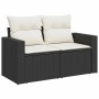 Schwarze vidaXL Garten-Sofagarnitur aus Rattan mit cremefarbenen Kissen für Terrasse und Garten.