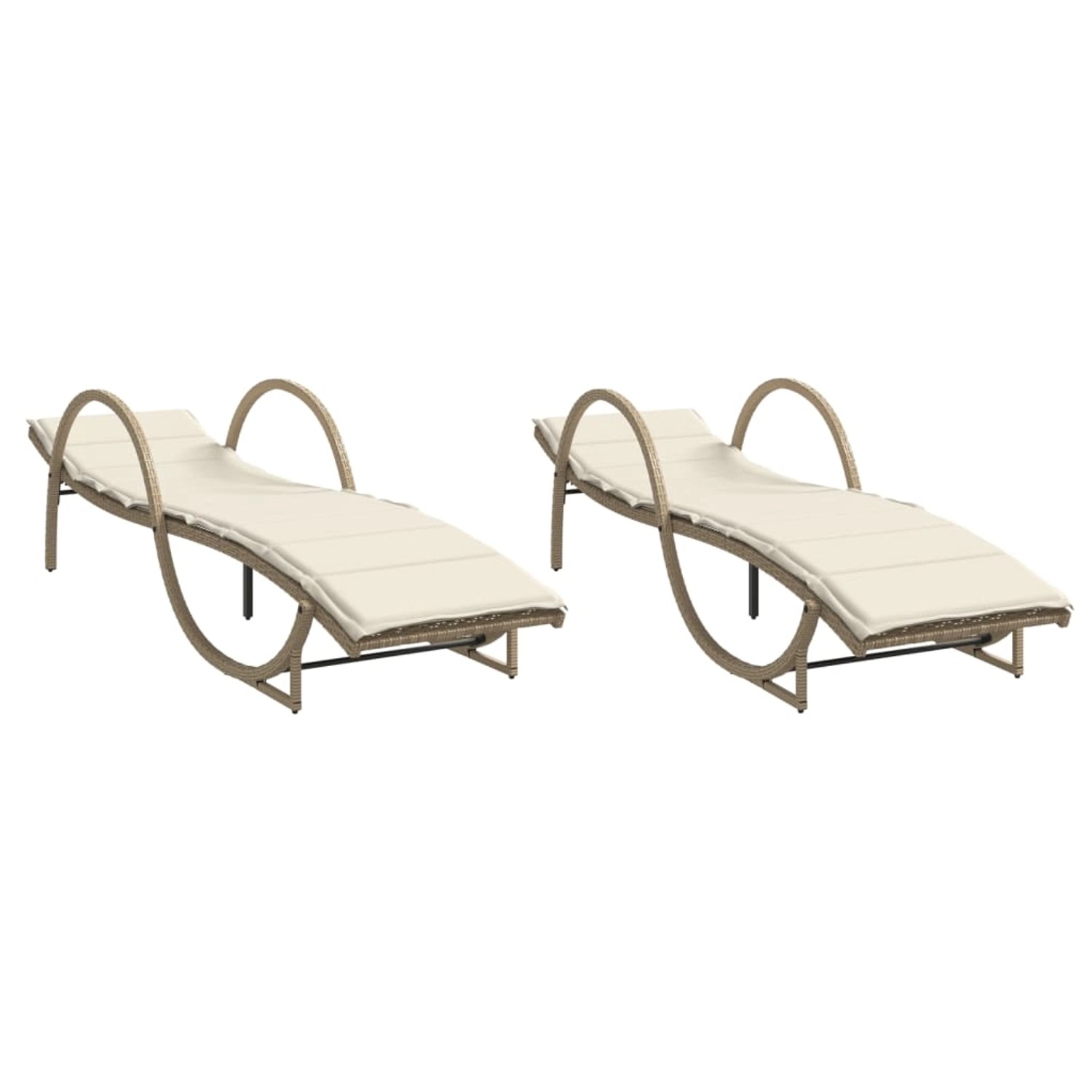 vidaXL Sonnenliegen 2 Stk. mit Auflagen Beige Poly Rattan 60 x 199 x 42 cm