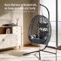 WOLTU Hängesessel mit Kissen, schwarz/grau PE-Rattan, Metallgestell. Belastbar bis 150kg, ohne Bohren.